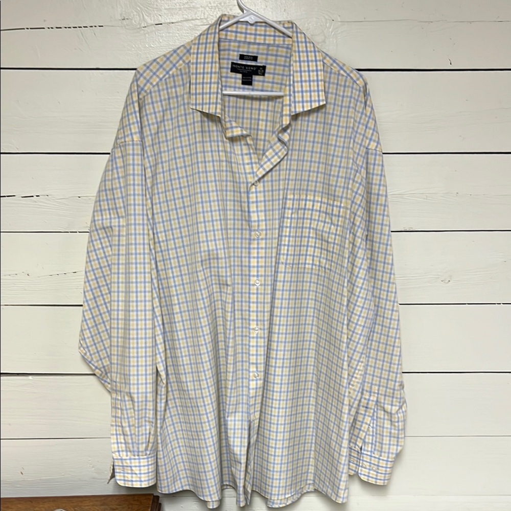 Pronto Uomo Yellow and Blue Casual Button Down Shirt